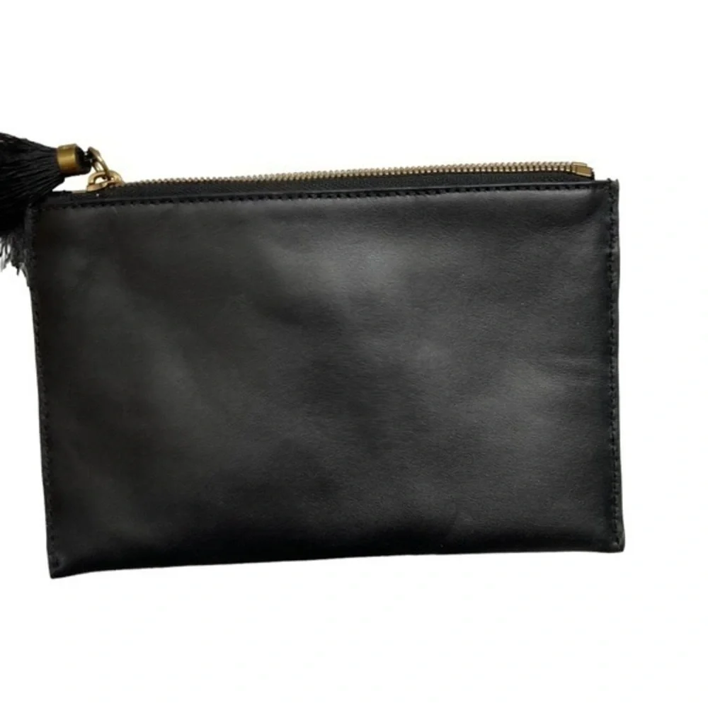 J crew leopard print and leather clutch tassel bag